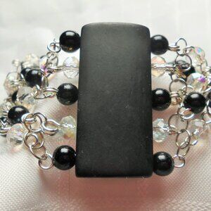 Handmade jewelry set with 5 rows bracelet and earrings with elk bone beads